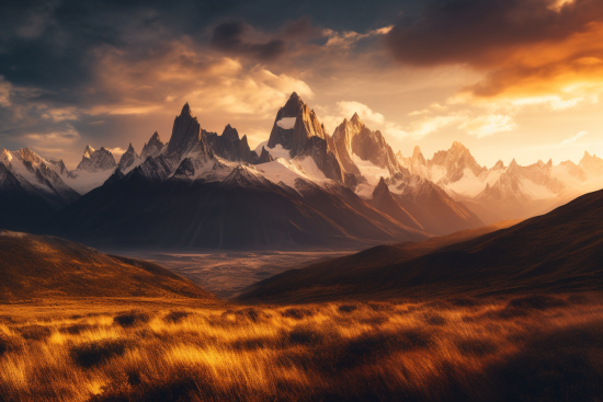 A landscape of mountains and grass