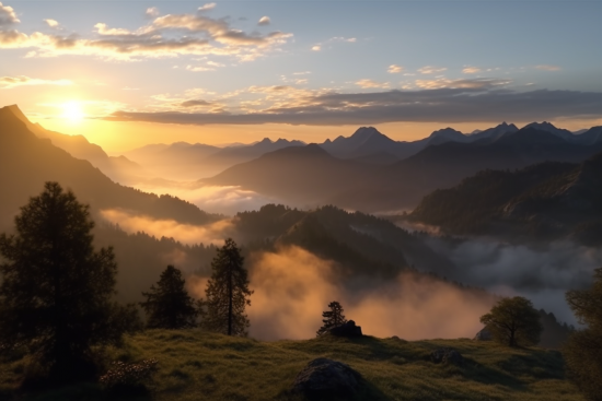 A landscape of mountains and clouds