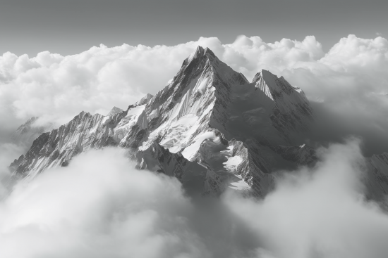 A mountain with clouds above it