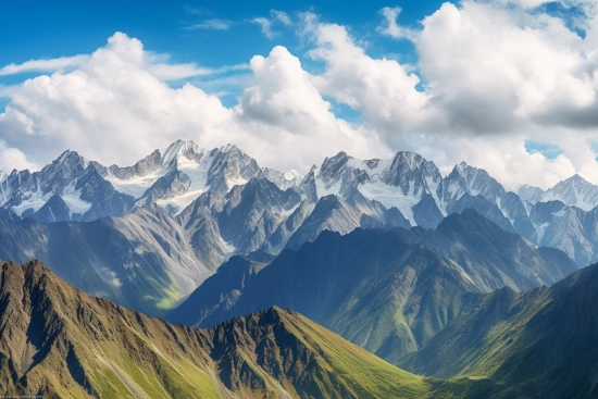A mountain range with snow capped mountains