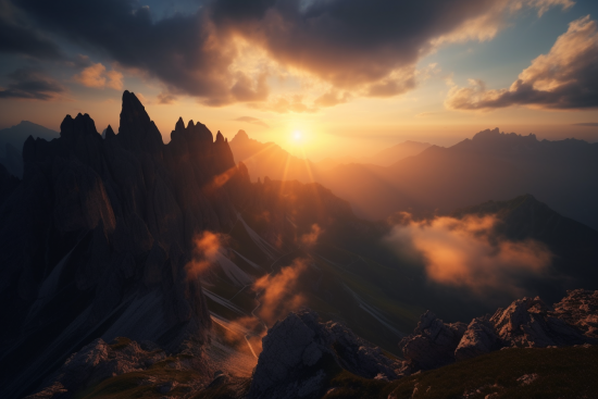 A sunset over a mountain range