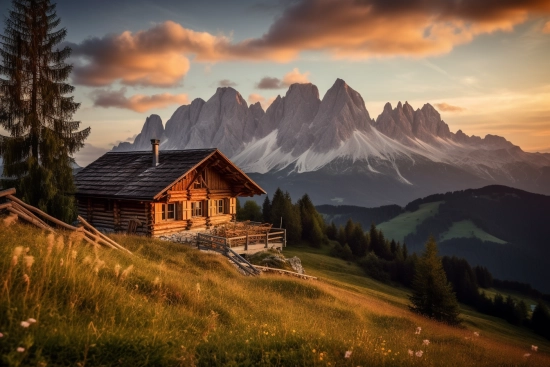 A house on a hill with mountains in the background