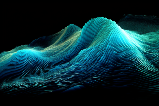 A blue and green wavy lines on a black background