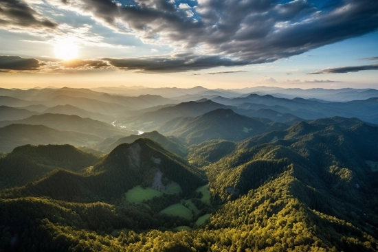 A landscape of mountains and trees