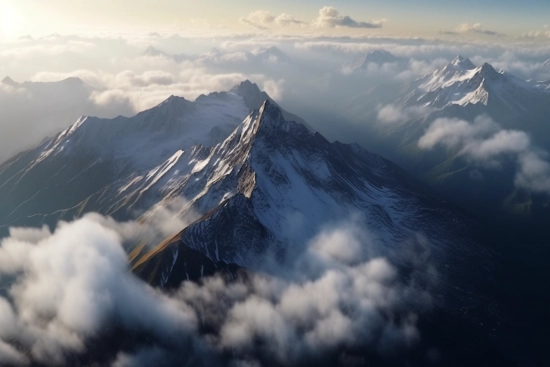 A mountain range with clouds