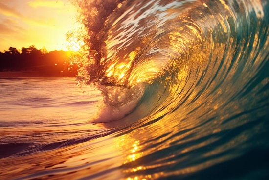 A wave with sun shining through it