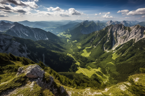 A valley of trees and mountains