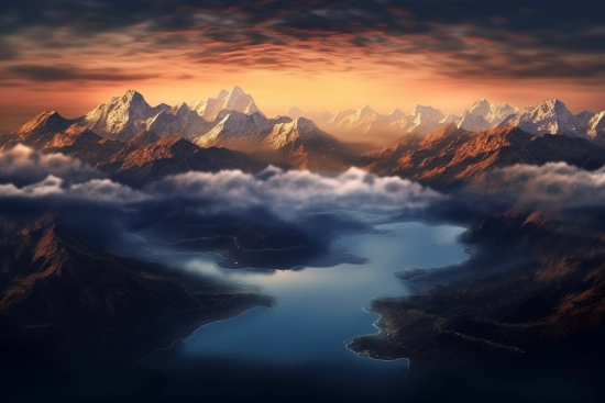 A lake surrounded by mountains