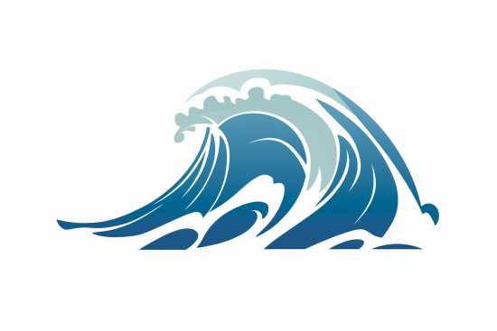 A blue wave with white and blue waves