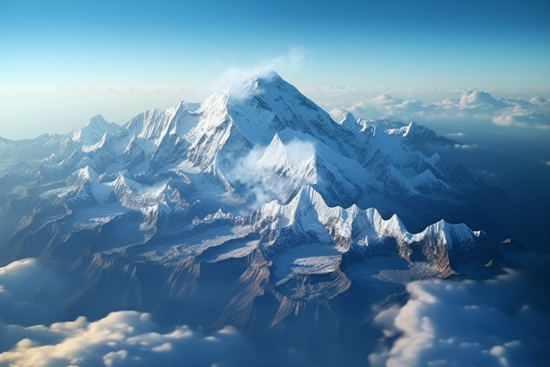 A mountain range with clouds