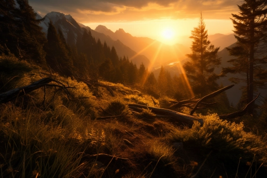 A sunset over a mountain range