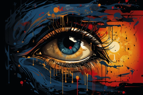 a colorful eye with red and blue paint
