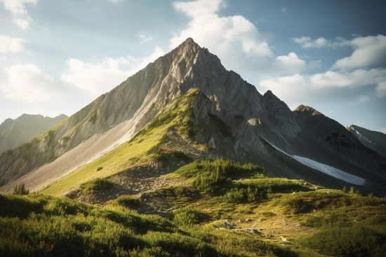 A mountain with a grassy hill