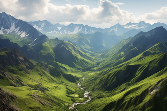 A valley of green mountains