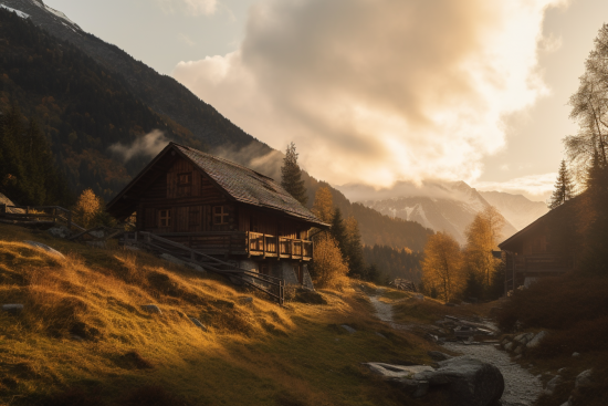 A house on a hill with mountains in the background