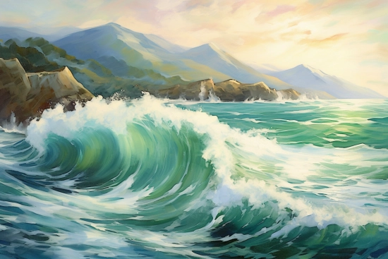 A wave crashing on the shore
