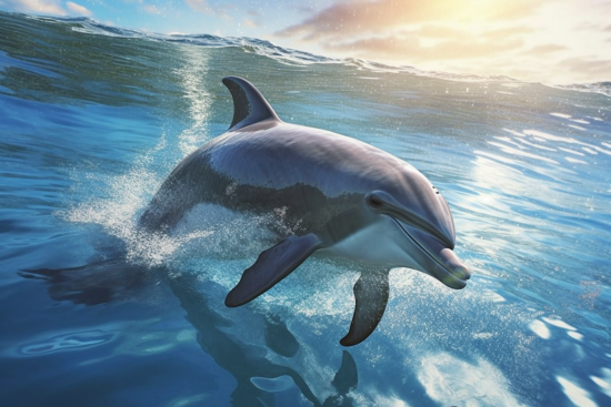 A dolphin swimming in the water