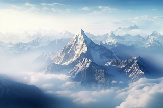 A mountain range with clouds