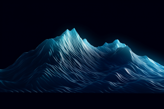 A blue mountain with a black background