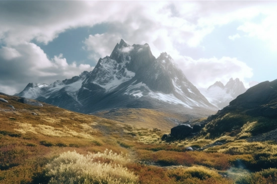 A mountain range with snow on the top