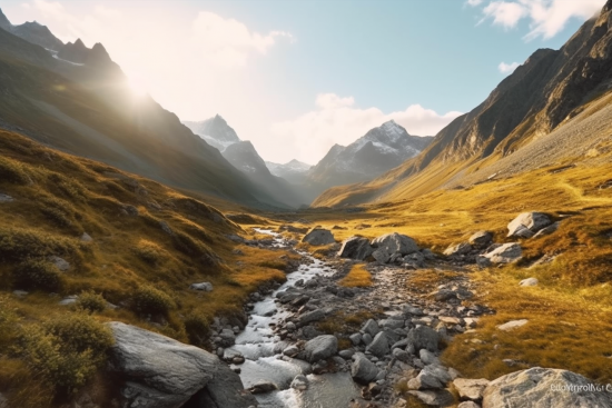 A stream running through a valley