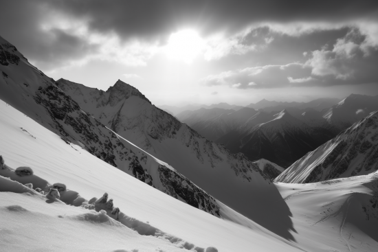 A mountain range with snow