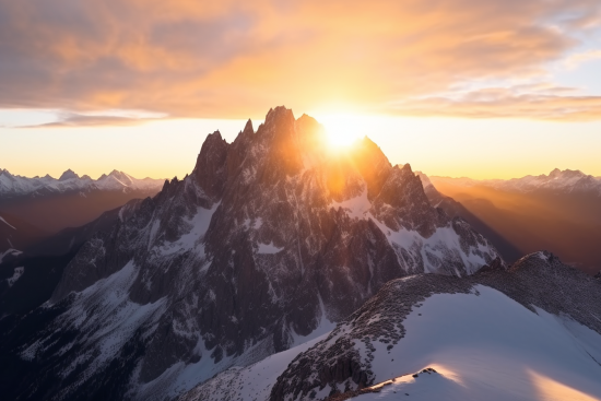 A mountain with snow and sun