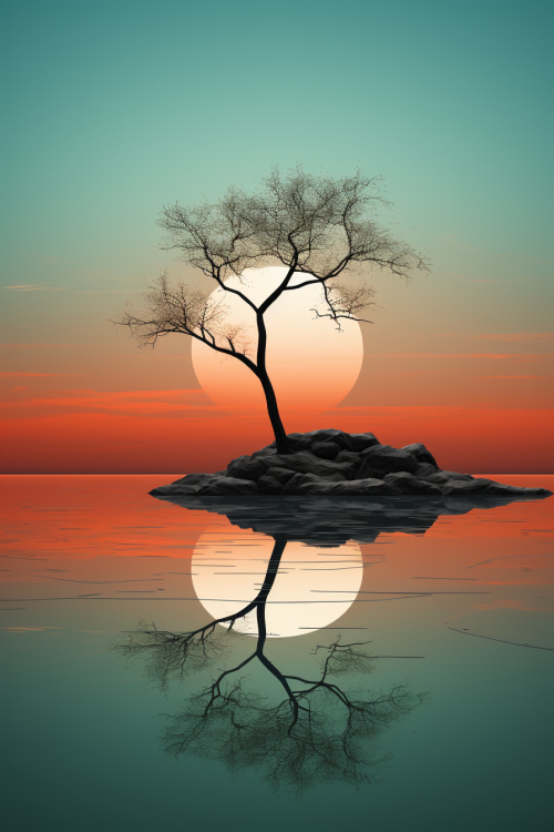 A tree on a rock in the water