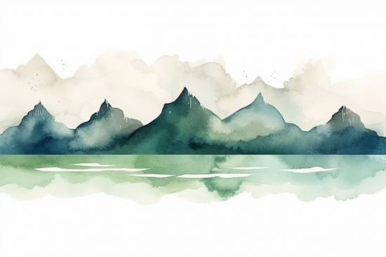 Watercolor of mountains and clouds