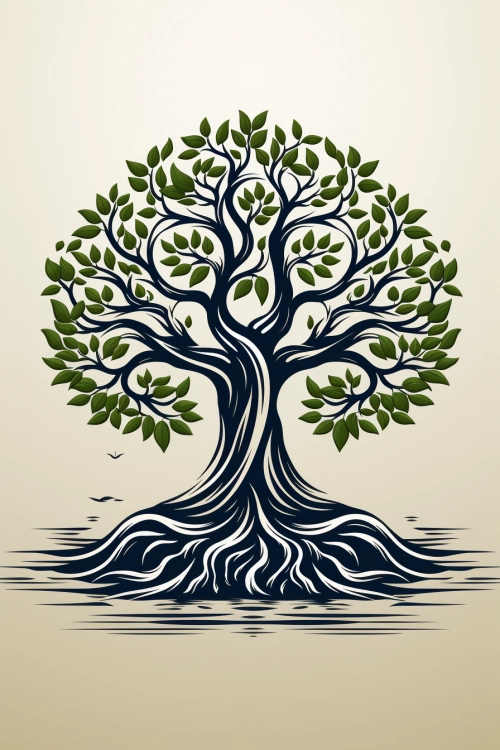A tree with leaves and roots