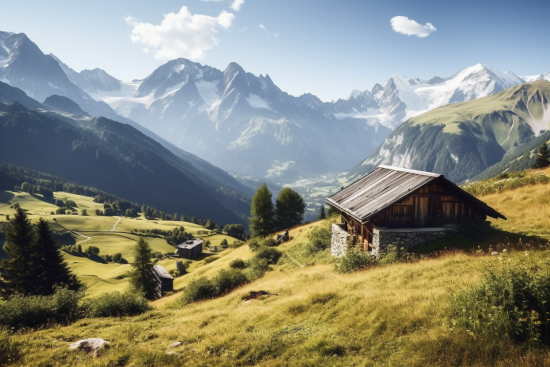 A house on a hill with mountains in the background
