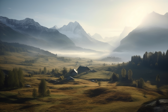 A landscape with mountains and trees