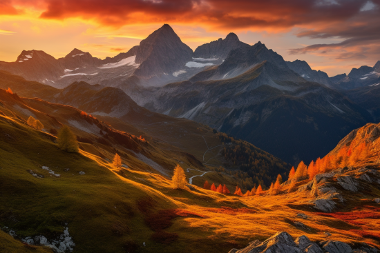 A mountain range with trees and mountains in the background