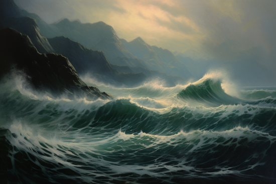 Waves crashing waves on a rocky shore