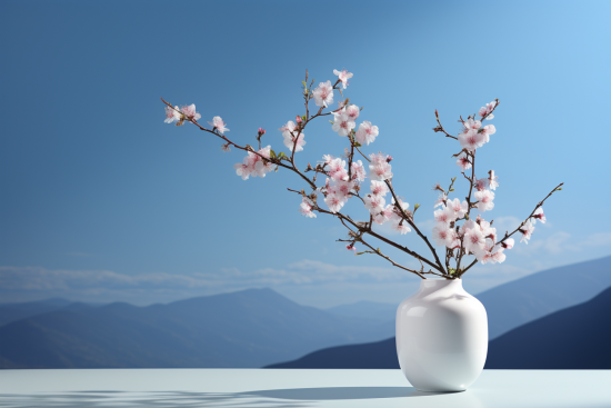 A white vase with pink flowers in it