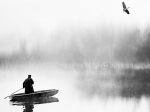 Beautiful fantasy picture on the lake with boat