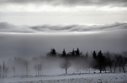 Mountain landscape in the fog